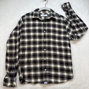 Peter Manning Plaid Button Down Shirt Men Medium Blue Beige Flannel Style